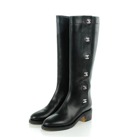 chanel black riding boots|chanel black canvas heel boots.